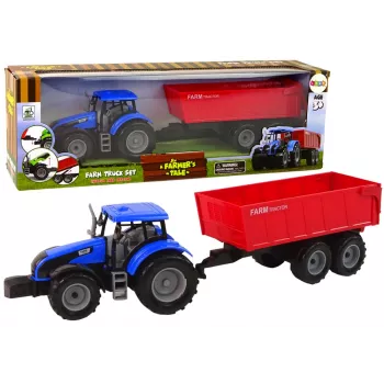 LEAN TOYS Traktor mit Anhänger Landwirtschaftliches Fahrzeug Bauernhof Blau