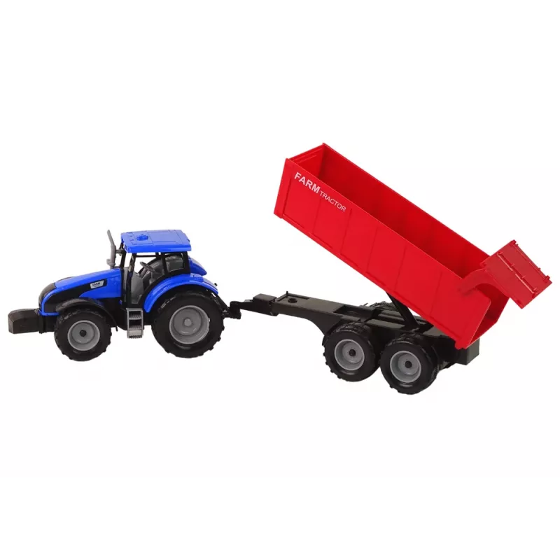 LEAN TOYS Traktor mit Anhänger Landwirtschaftliches Fahrzeug Bauernhof Blau
