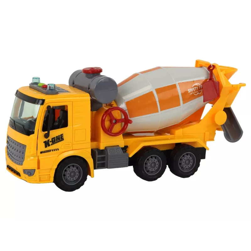 LEAN TOYS Betonmischer-LKW mit schwenkbarer Birne, Sound, Licht, Gelb, 1:16