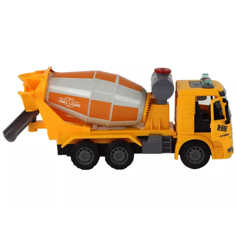 LEAN TOYS Betonmischer-LKW mit schwenkbarer Birne, Sound, Licht, Gelb, 1:16