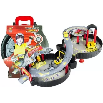 LEAN TOYS Parkhaus Auto Garage Koffer Circle Zweistöckig