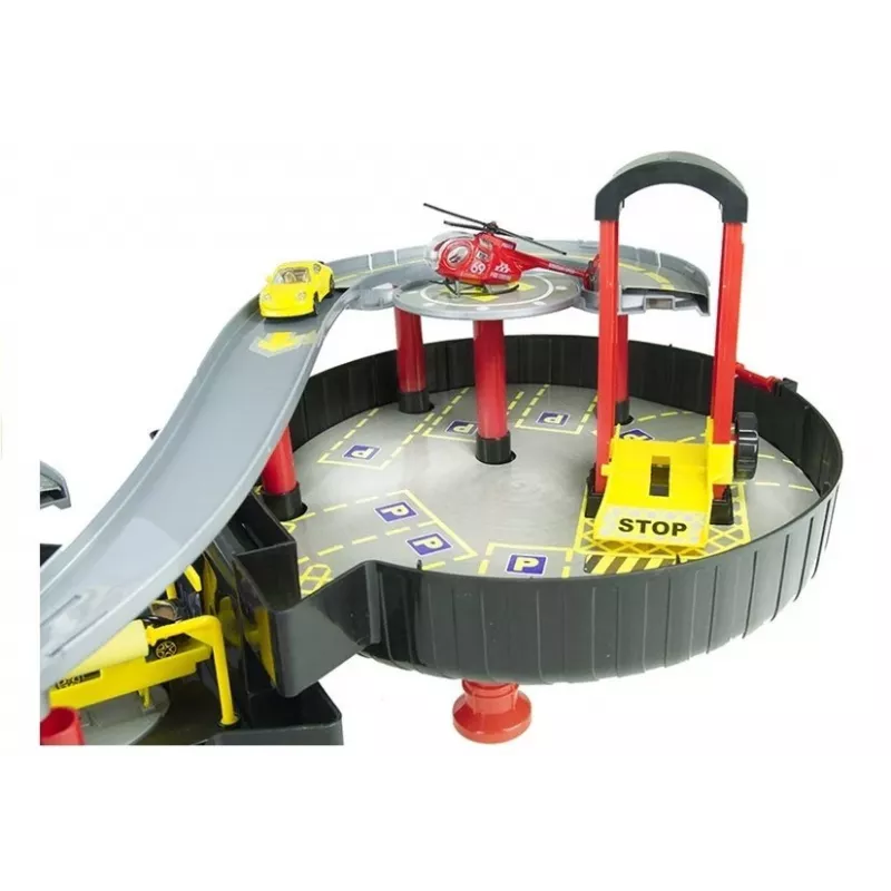 LEAN TOYS Parkhaus Auto Garage Koffer Circle Zweistöckig