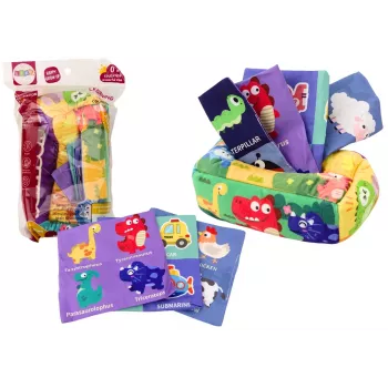 LEAN TOYS Weiche Taschentuchbox mit 6 Stoffen und 3 raschelnden bunten Tüchern