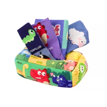 LEAN TOYS Weiche Taschentuchbox mit 6 Stoffen und 3 raschelnden bunten Tüchern