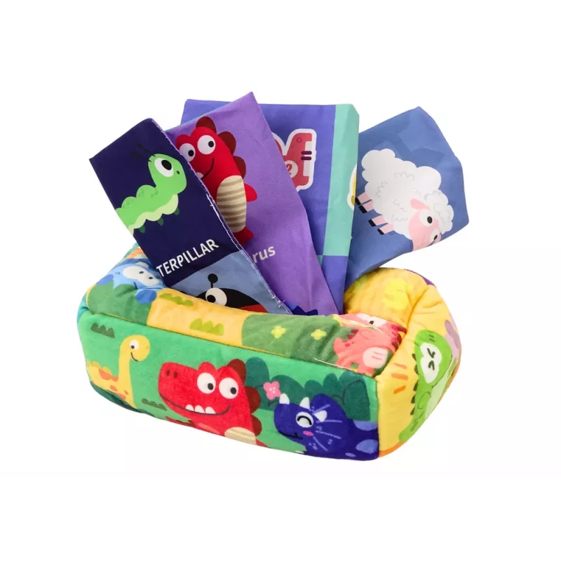 LEAN TOYS Weiche Taschentuchbox mit 6 Stoffen und 3 raschelnden bunten Tüchern