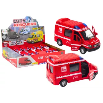 LEAN TOYS Feuerwehrauto 1:32 mit öffnenden Türen, Licht und Sound, Antrieb, Rot
