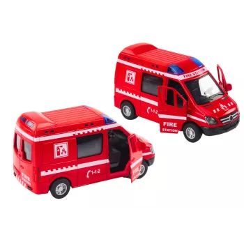 LEAN TOYS Feuerwehrauto 1:32 mit öffnenden Türen, Licht und Sound, Antrieb, Rot