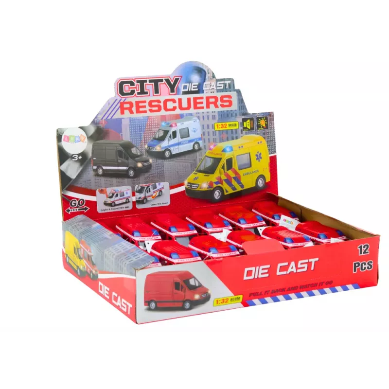 LEAN TOYS Feuerwehrauto 1:32 mit öffnenden Türen, Licht und Sound, Antrieb, Rot