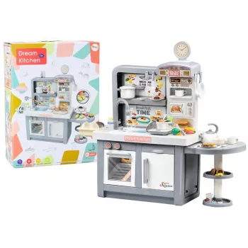 LEAN TOYS Traumküche für Kinder mit Licht, Geräuschen, Dampf und Zubehör, Grau