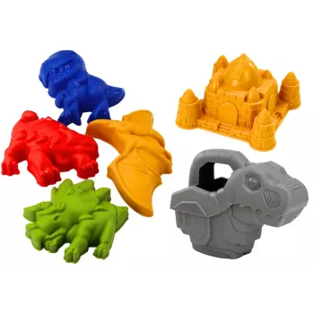 LEAN TOYS Sandeimer-Set mit Dusche, Spachtel, Rechen, Formen, Dinosaurier