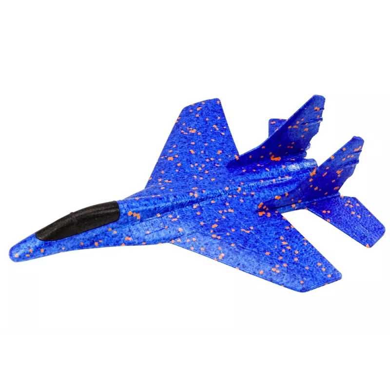 LEAN TOYS Styropor Kampfflugzeug mit blauer Schleuderstartvorrichtung