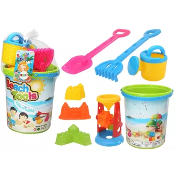 LEAN TOYS Sandspielzeug-Set, Eimer, Sandmühle, Gießkanne, bunte Formen