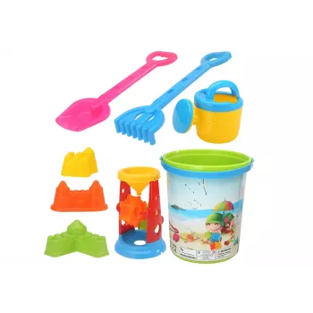LEAN TOYS Sandspielzeug-Set, Eimer, Sandmühle, Gießkanne, bunte Formen