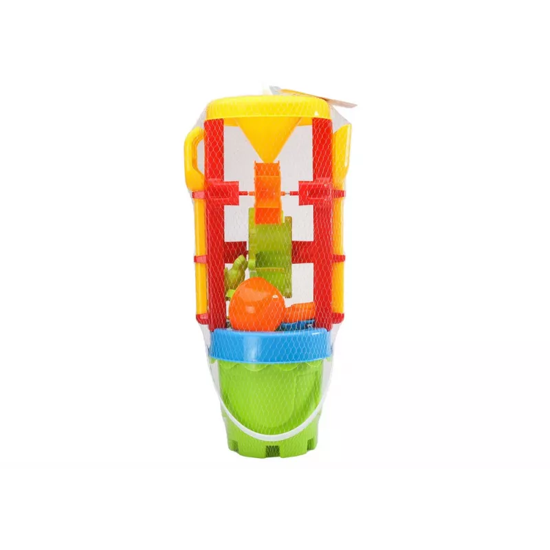 LEAN TOYS 18546 Sandspielzeug-Set mit großem Sandmühle, Eimer und bunten Formen – 7-teiliges Strand- und Sandkasten-Spielset für Kinder ab 12 Monaten