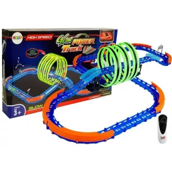 LEAN TOYS Rennstrecke, die im Dunkeln leuchtet, mit Loops und ferngesteuertem Auto