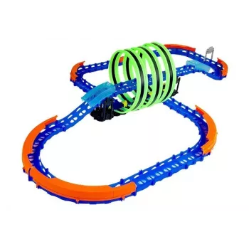LEAN TOYS Rennstrecke, die im Dunkeln leuchtet, mit Loops und ferngesteuertem Auto