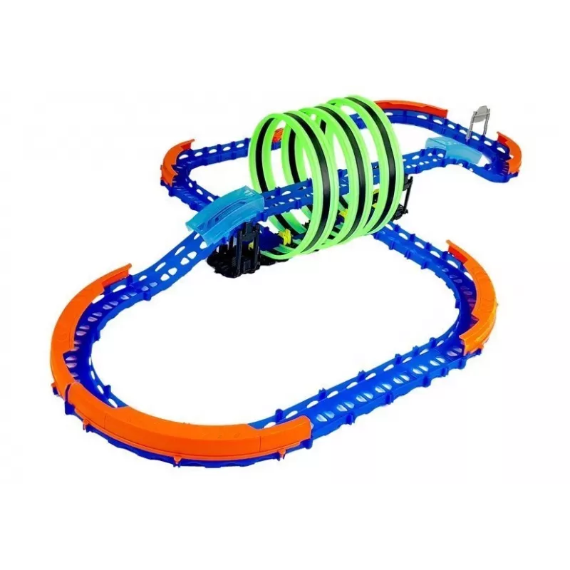 LEAN TOYS Rennstrecke, die im Dunkeln leuchtet, mit Loops und ferngesteuertem Auto