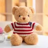 LEAN TOYS Plüsch-Maskottchen Kuscheltier Teddybär im gestreiften T-Shirt Creme 32cm