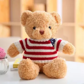 LEAN TOYS Plüsch-Maskottchen Kuscheltier Teddybär im gestreiften T-Shirt Creme 32cm