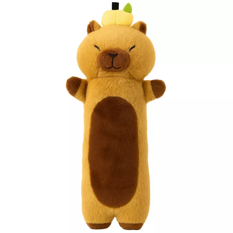 LEAN TOYS Plüsch-Wasserschwein-Maskottchen mit Obst-Langrollenkissen Braun 45cm
