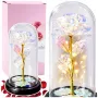 LEAN Ewige Rose in einer Glas-Kristallkuppel, bunte LED-Beleuchtung, 21x11cm
