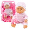 LEAN TOYS Babypuppe in Tragetasche mit Pyjama, Mütze und Schnuller, Rosa