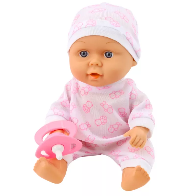 LEAN TOYS Babypuppe in Tragetasche mit Pyjama, Mütze und Schnuller, Rosa