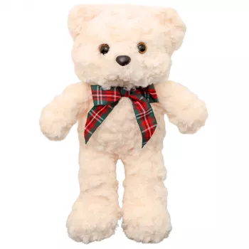 LEAN TOYS Plüsch-Maskottchen Kuscheltier Teddybär mit Schleife Weiß 30cm