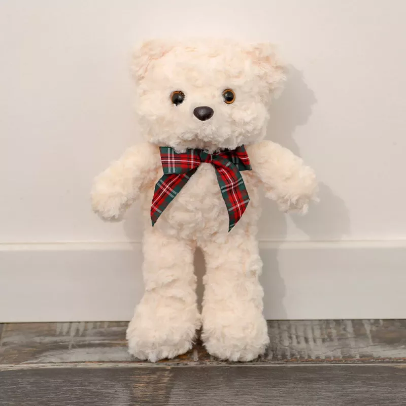 LEAN TOYS Plüsch-Maskottchen Kuscheltier Teddybär mit Schleife Weiß 30cm