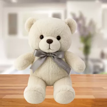 LEAN TOYS Plüsch Maskottchen Kuscheltier Teddybär mit Schleife Happy Every Day Weiß 55cm