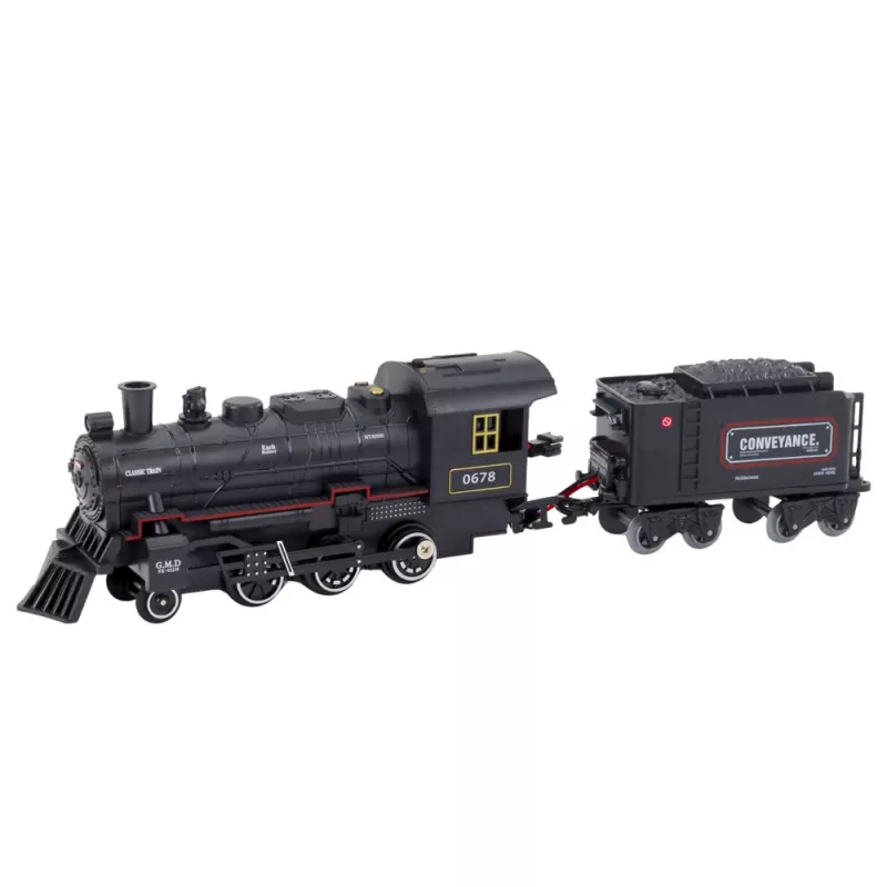 LEAN TOYS Klassische elektrische Eisenbahn mit Fernbedienung, Lichtern, Geräuschen und Rauch