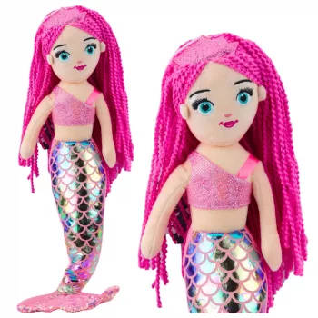 LEAN TOYS Plüsch Meerjungfrau Kuscheltier Holografischer Schwanz Rosa 48cm