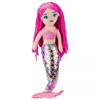 LEAN TOYS Plüsch Meerjungfrau Kuscheltier Holografischer Schwanz Rosa 48cm
