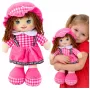LEAN TOYS Stoffpuppe Kuscheltier Karokleid Rosa 35 cm