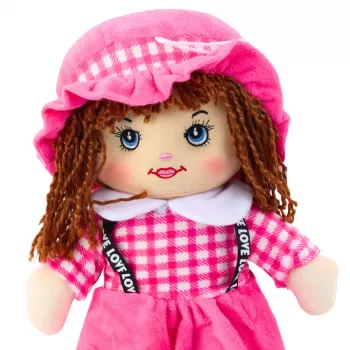 LEAN TOYS Stoffpuppe Kuscheltier Karokleid Rosa 35 cm