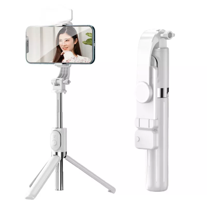 LEAN Selfie-Stick-Stativ mit Bluetooth-Fernbedienung und Handyhalterung ZS8 Weiß