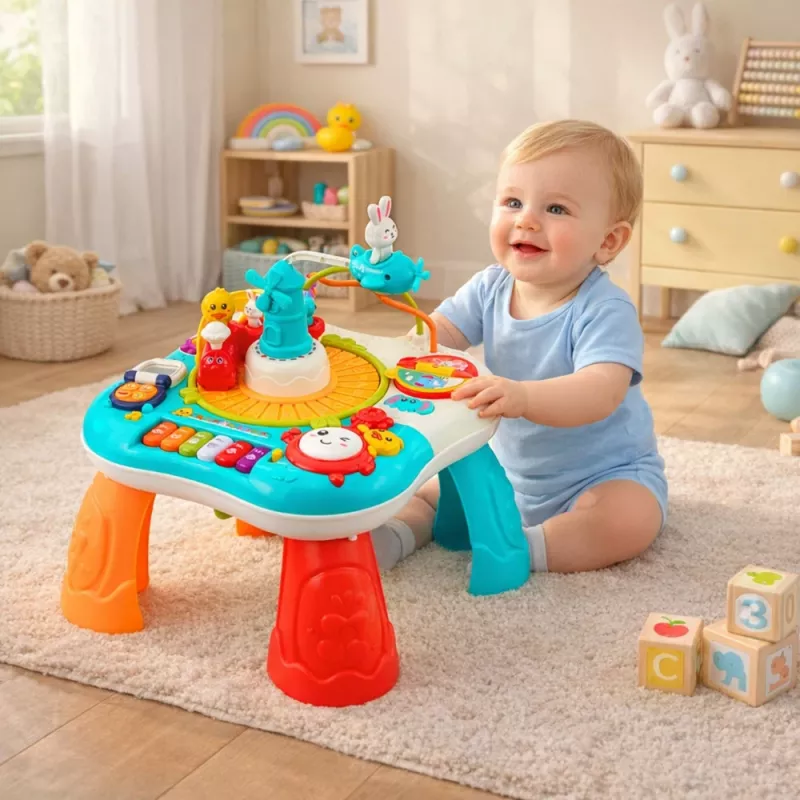 LEAN TOYS Lern-Tisch Interaktives Musik-Panel Piano 2 in 1 Türkis