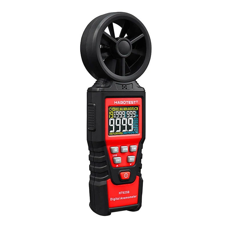 HABOTEST HT625B Digitales Anemometer mit USB, Windgeschwindigkeits-/Temperatur-/Luftvolumenmessgerät, beleuchtetem LCD, externem Flügelradsensor