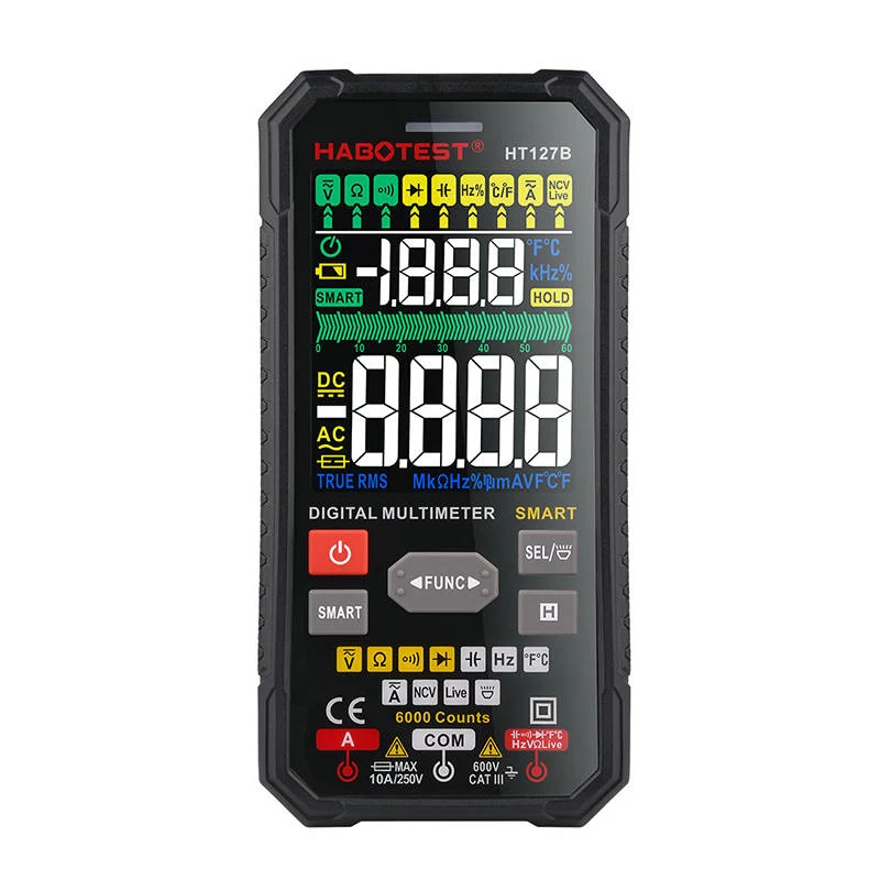 Habotest HT127B Digitales Universalmultimeter True RMS 6000 Counts Auto-Ranging mit NCV und Temperatur
