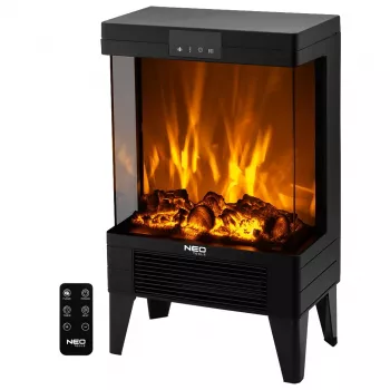 NEO TOOLS 90-159 Elektrischer Kamin 2000W mit 3D LED Flammeneffekt, Schwarz
