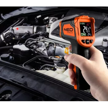 NEO TOOLS 75-276 Pyrometer, berührungsloses Infrarot-Thermometer mit Doppel-Laser-Zielvorrichtung, -50°C bis 880°C, 12:1 D:S, einstellbarer Emissionsgrad, hintergrundbeleuchtetes LCD
