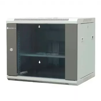 EMITER EM/AP6409 9U Wandmontage-Netzwerkschrank 19 Zoll 600x450x500 mm Grau, gehärtete Glastür, abschließbar