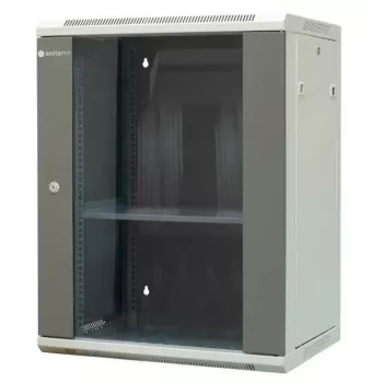 EMITERNET EM/AP6415 15U Wandmontage-Netzwerkschrank mit gehärteter Glastür, 600x450x770 mm, Schwarz