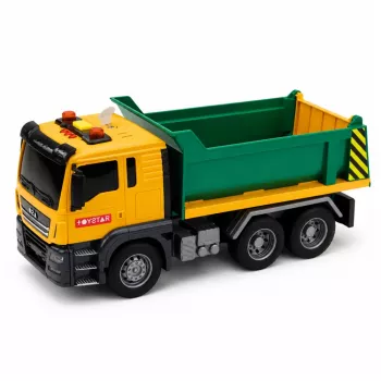 LEAN TOYS Baustellen-LKW Kipper Kipper mit öffnender Heckklappe, Lichtern und Geräuschen 1:14