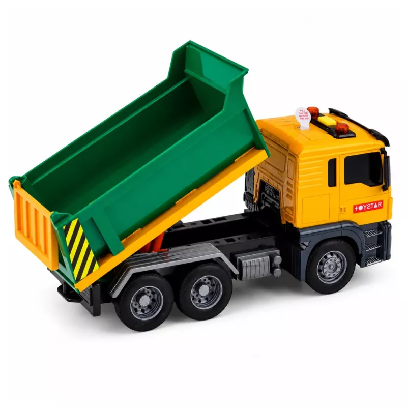 LEAN TOYS Baustellen-LKW Kipper Kipper mit öffnender Heckklappe, Lichtern und Geräuschen 1:14
