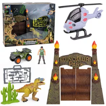 LEAN TOYS Forschungsbasis Dinosaurierpark Tor Helikopter Quad Figuren Entdecker