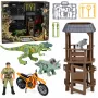 LEAN TOYS Dinosaurier Forschungsbasis-Set mit Dinosaurierfiguren, Turm, Käfig und Zubehör