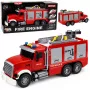 LEAN TOYS Feuerwehrauto Feuerwehr mit ausziehbarer Leiter, Wasserschlauch, Lichtern und Geräuschen