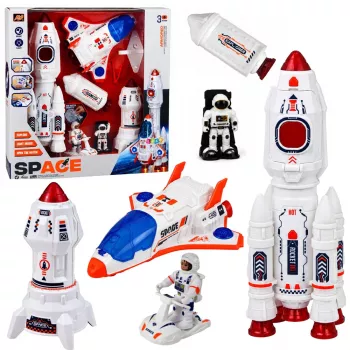LEAN TOYS Weltraum-Set Raketen Shuttle Astronauten Modul Lichter Geräusche