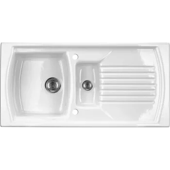 DEANTE ZCL_651N 1,5-Becken Keramik-Küchenspüle mit Abtropffläche, Weiß